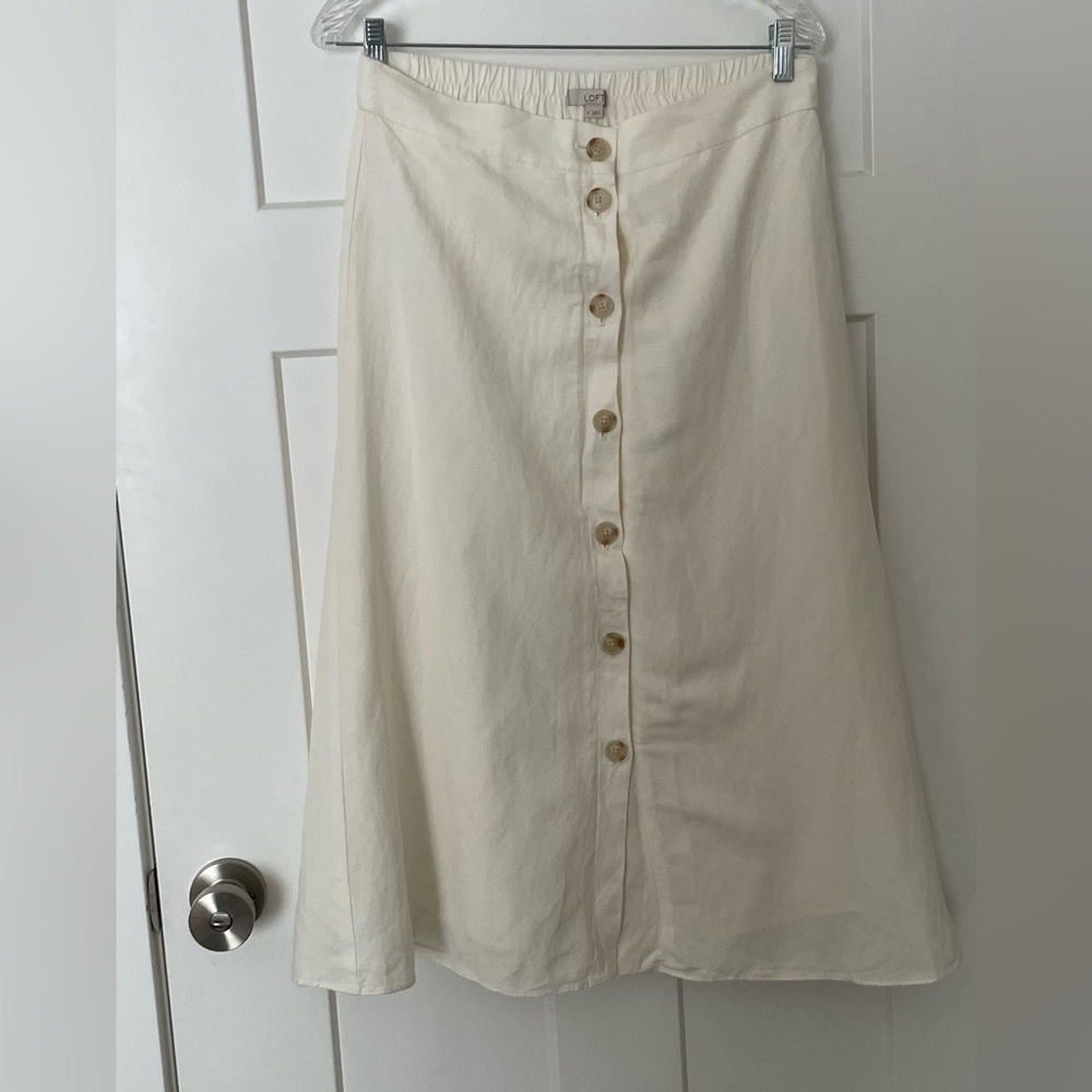 LOFT Cream Button-Front Midi Skirt